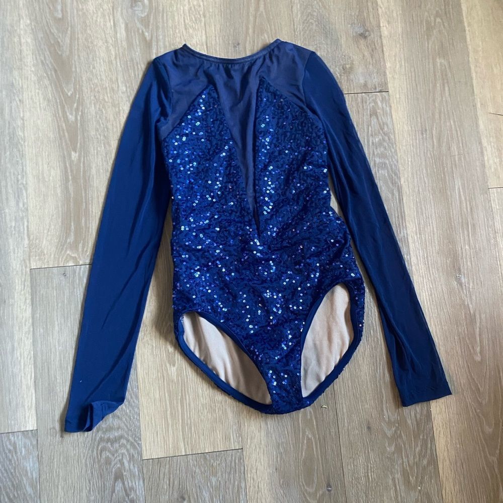 Long sleeve navy dance ice skating leotard